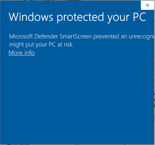 SmartScreen warning with the More info link